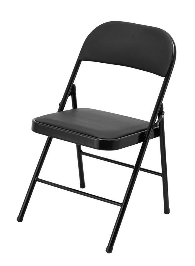 لوازم كرسي قابل للطي مبطّن - أسود، 45×46×80 سم - كرسي قابل للطي مزوّد بمقعد مبطّن من الجلد الصناعي، وهيكل حديدي مزدوج الدعامة، ومفصلات مزدوجة، وأغطية مانعة للانزلاق، مثالي للاستخدام في المنزل أو المكتب أو الاجتماعات أو المناسبات - Image 1