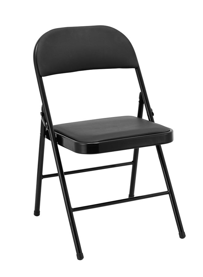 لوازم كرسي قابل للطي مبطّن - أسود، 45×46×80 سم - كرسي قابل للطي مزوّد بمقعد مبطّن من الجلد الصناعي، وهيكل حديدي مزدوج الدعامة، ومفصلات مزدوجة، وأغطية مانعة للانزلاق، مثالي للاستخدام في المنزل أو المكتب أو الاجتماعات أو المناسبات - Image 2