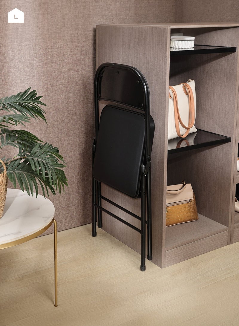 LAWAZIM Padded Folding Chair - Black, 45x46x80cm - Folding Chair with Padded Faux Leather Seat, Double-Braced Iron Frame, Double-Hinged Joints, Anti-Slip Caps -Ideal for Home, Office, Meetings, Events - Image 5