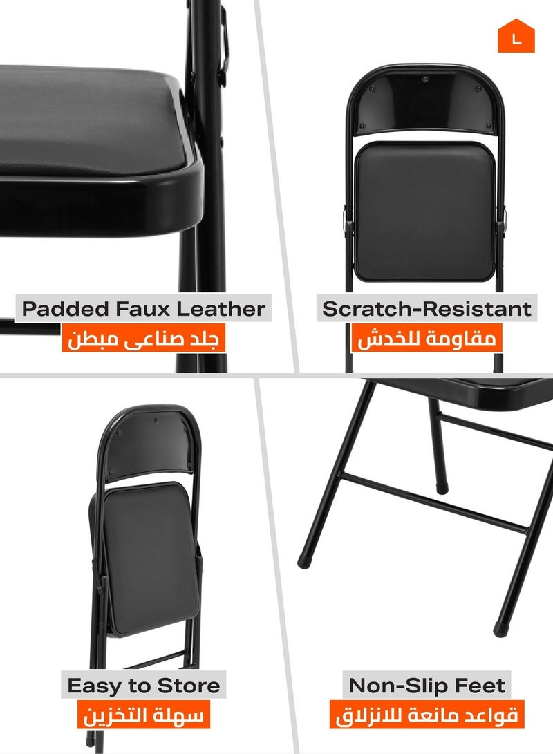 LAWAZIM Padded Folding Chair - Black, 45x46x80cm - Folding Chair with Padded Faux Leather Seat, Double-Braced Iron Frame, Double-Hinged Joints, Anti-Slip Caps -Ideal for Home, Office, Meetings, Events - Image 4