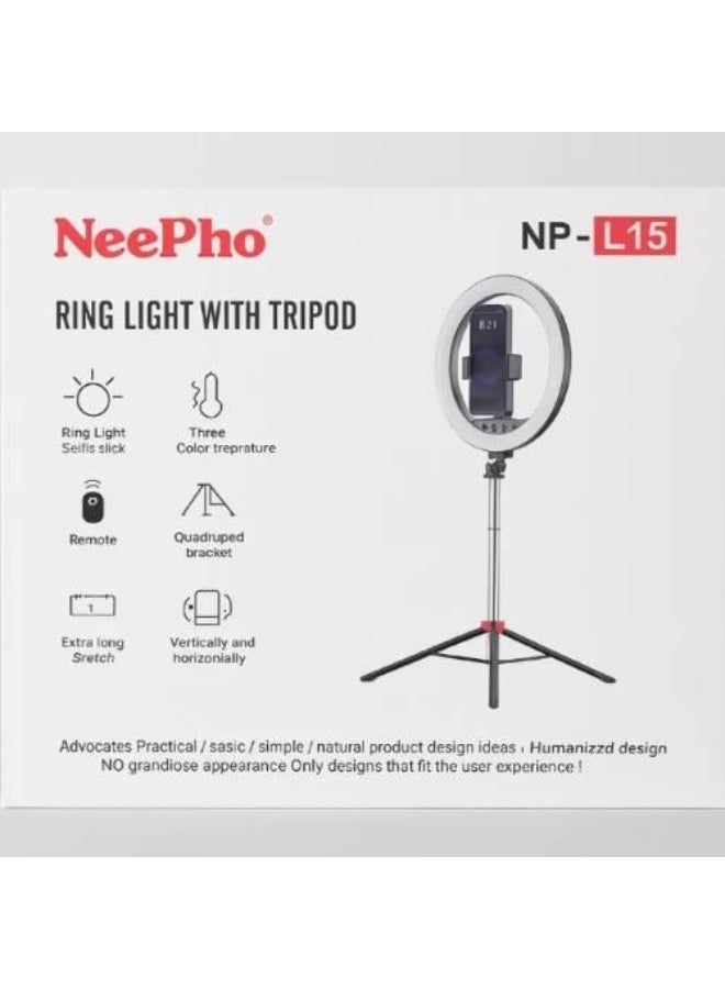 NeePho NP-L15 10 Inch Ring Light with Tripod Stand Bluetooth Remote Selfie Stick Adjustable Phone Holder 3 Color Temperature Fill Light - Image 2