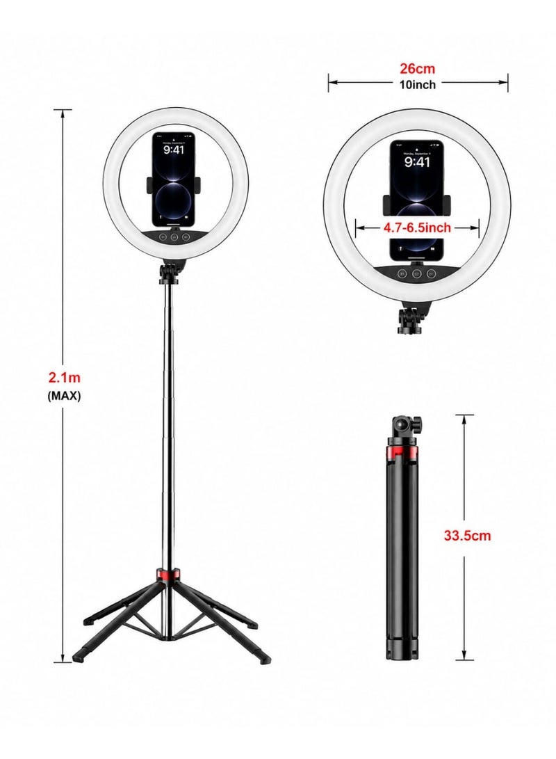 NeePho NP-L15 10 Inch Ring Light with Tripod Stand Bluetooth Remote Selfie Stick Adjustable Phone Holder 3 Color Temperature Fill Light - Image 3