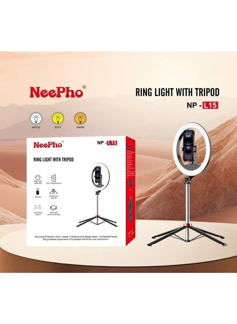 NeePho NP-L15 10 Inch Ring Light with Tripod Stand Bluetooth Remote Selfie Stick Adjustable Phone Holder 3 Color Temperature Fill Light - Image 4