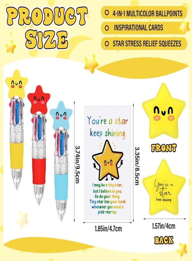 TaoBary 30 Sets Star Motivational Support 4-in-1 Multicolor Ballpoint Pen Squeeze Mini Stress Balls Gift Bulk Inspirational Card for Party Favor Teacher Office Desk Rewards - Image 2