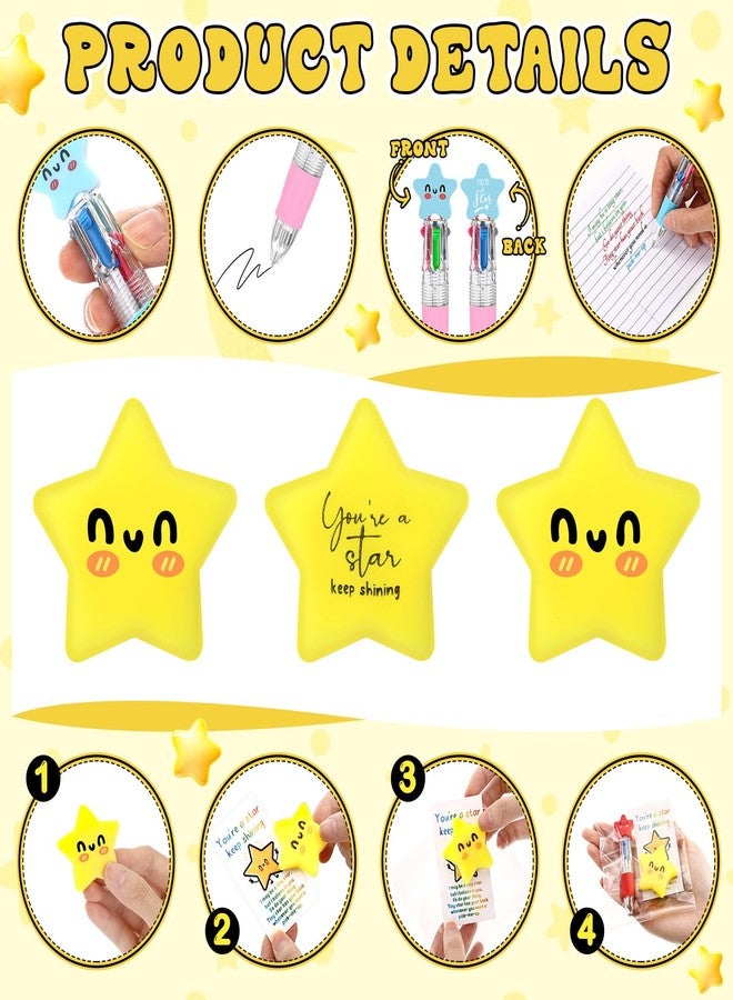 TaoBary 30 Sets Star Motivational Support 4-in-1 Multicolor Ballpoint Pen Squeeze Mini Stress Balls Gift Bulk Inspirational Card for Party Favor Teacher Office Desk Rewards - Image 3