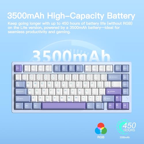 KEEBMONKEY WOBKEY Rainy 75 CNC Aluminum HMX/JWK/Cocoa Switches Triple-Mode Connectivity Mechanical Keyboard with Superior Acoustics, RGB/PP/Gradient Glass/3500mAh/Violet Switch (Standard - Blue) - Image 3