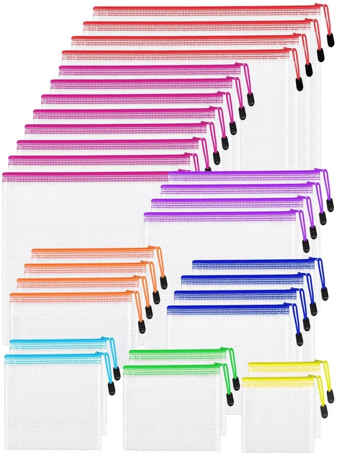 PAPEJOON 30pcs Mesh Zipper Pouch Bags, 8 Sizes Plastic Zippered Storage Bags for Organizing, Clear Pouches with Zipper, Waterproof Mesh Pouch for Office School Supplies, Home Organize, Travel Storage - Image 1