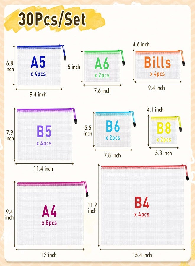 PAPEJOON 30pcs Mesh Zipper Pouch Bags, 8 Sizes Plastic Zippered Storage Bags for Organizing, Clear Pouches with Zipper, Waterproof Mesh Pouch for Office School Supplies, Home Organize, Travel Storage - Image 2