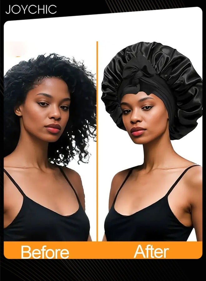 Joychic Satin Hair Cap for Women,Double Sided Silk Hooded for Sleeping Curls Sleeping Cap Hair Protect for The Night Elastic Soft Satin Bonnet Adjustable Bonnet Sleeping Cap for Girls  - Image 3