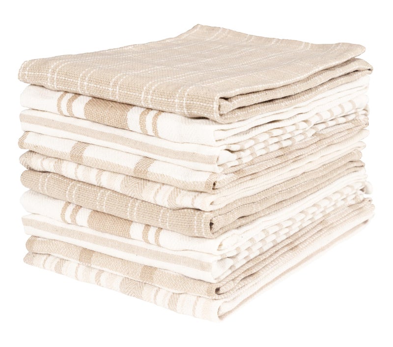 KAF Home Assorted Flat Kitchen Towels  100 Cotton  18 x 28 inches  Ultra Absorbent Soft Dish Towels  Perfect for Cooking Cleaning and Drying Hands Beige 10 Pack