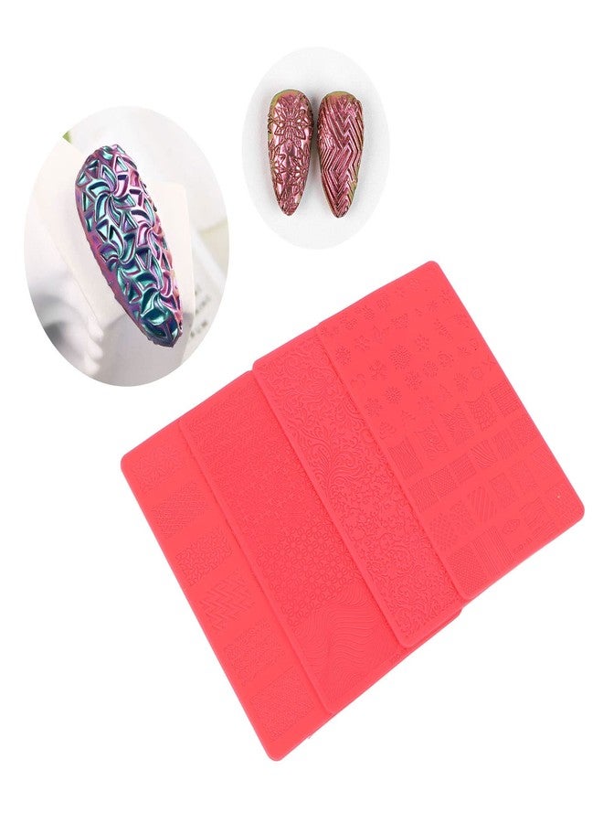Ymiko Nail Stamping Template,4pcs 3D Relief Nail Printing Template Salon DIY Soft Silicone Nail Carving Stencil 3D Nail Art Template - Image 5