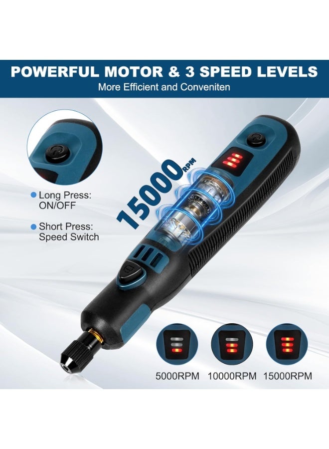 أداة دوارة لاسلكية، مطحنة صغيرة قابلة لإعادة الشحن عبر USB بجهد 3.6 فولت، 3 سرعات مع 96 قطعة من الملحقات، أداة كهربائية يدوية للطحن والنقش والتلميع والقطع والحفر. - Image 4