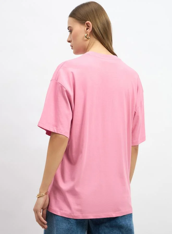 Styli Slogan Print Round Neck Oversized T-Shirt