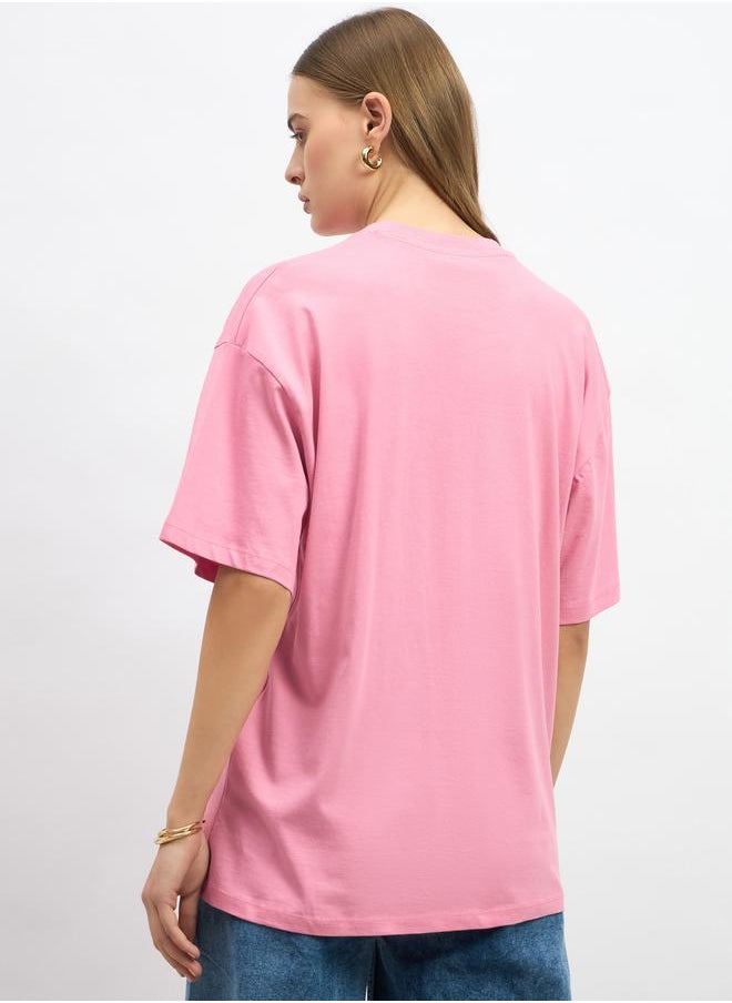 Slogan Print Round Neck Oversized T-Shirt