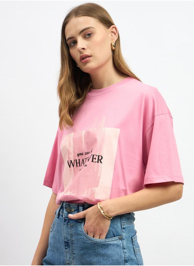 Slogan Print Round Neck Oversized T-Shirt