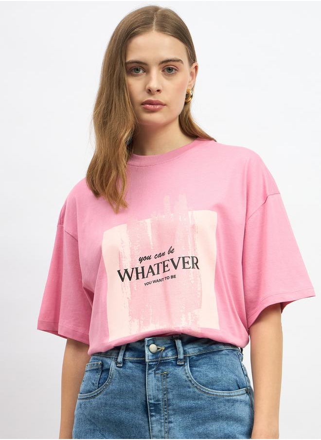 Slogan Print Round Neck Oversized T-Shirt