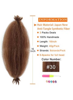 RENJOING Brown Springy Afro Twist Hair 16 Inch 3 Packs Dark Brown Afro Twist Spring Hair Braiding Hair Extension for Soft Locs (16 Inch, 3packs, 30#)  - Image 2
