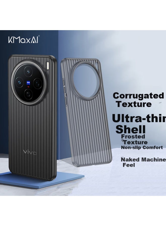 Kmaxai Ultra-thin Frosted Case For Vivo X200 Pro Mini, Full Coverage Lens Protection, Anti-slip Minimalist Shell, Corrugated Texture - Transparent Black - Image 1