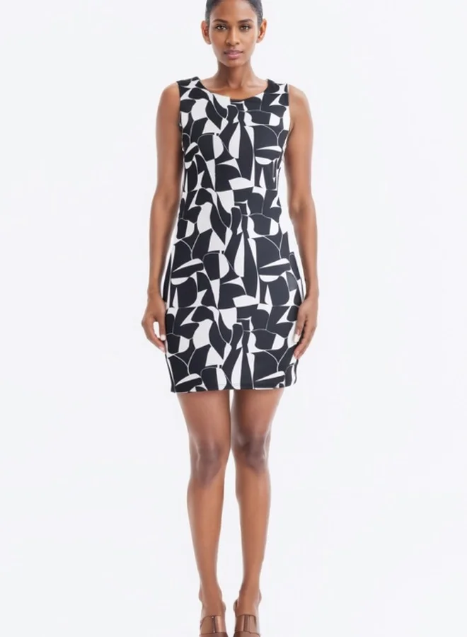 ZABAIONE Sleeveless Geometric Print Bodycon Mini Dress - Black & White