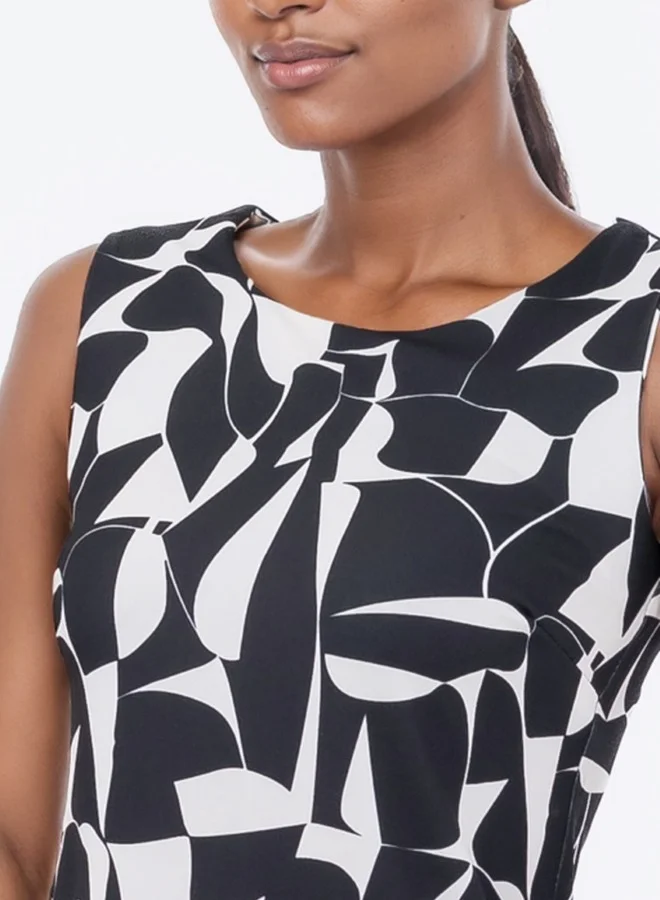ZABAIONE Sleeveless Geometric Print Bodycon Mini Dress - Black & White