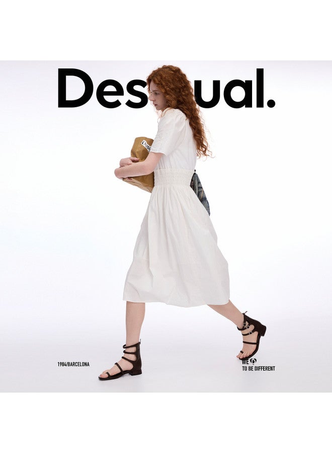 DESIGUAL high-waisted Needle-woven Smocked Elastic White Dress - Image 2