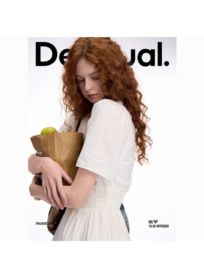 DESIGUAL high-waisted Needle-woven Smocked Elastic White Dress - Image 4