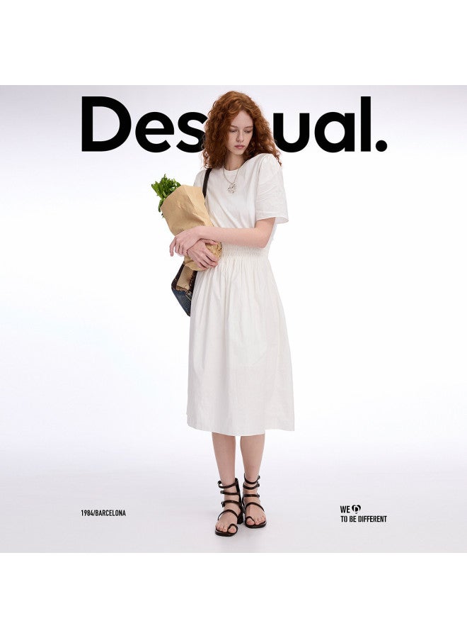 DESIGUAL high-waisted Needle-woven Smocked Elastic White Dress - Image 5
