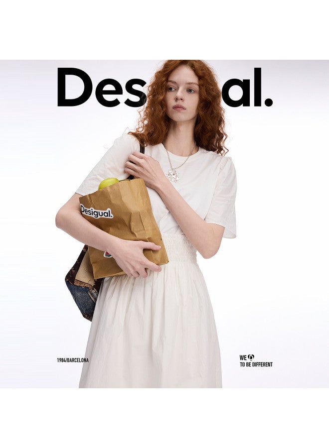DESIGUAL high-waisted Needle-woven Smocked Elastic White Dress - Image 3