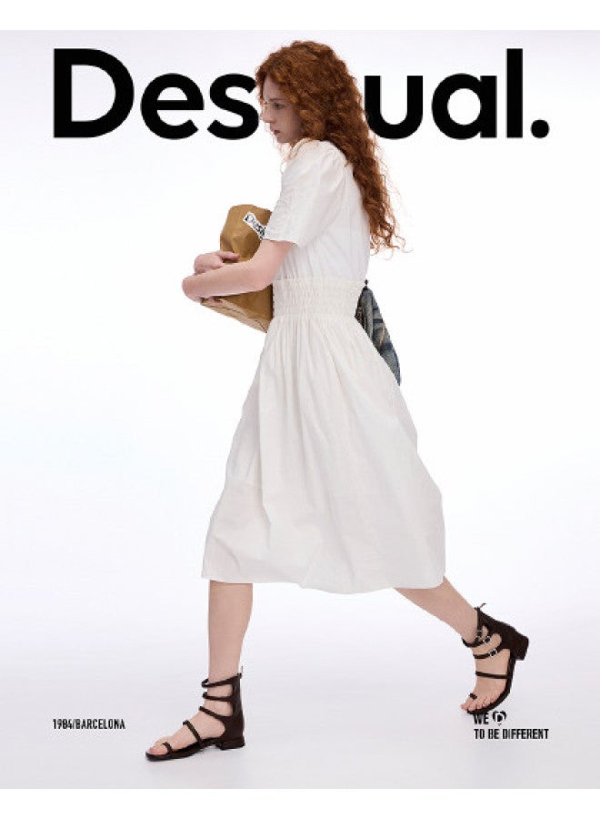 DESIGUAL high-waisted Needle-woven Smocked Elastic White Dress - Image 1