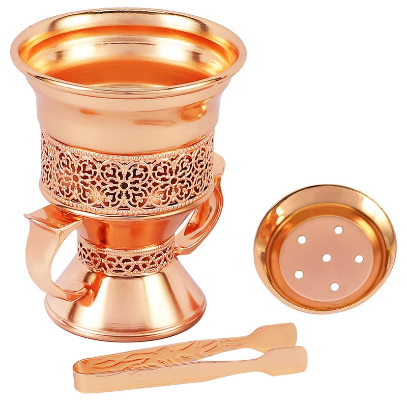 Metal Frankincense Resin Incense Burner Incense Censer Portable Bakhoor Burner Charcoal Bakhoor Burner Myrrh Burner with Tongs for Yoga Spa Aromatherapy Rose Gold