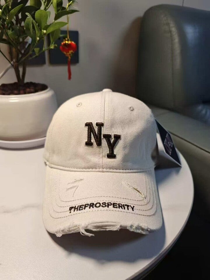 Baseball Cap Korean Letter Vintage Distressed Brim Trendy Couple Hat - Image 2