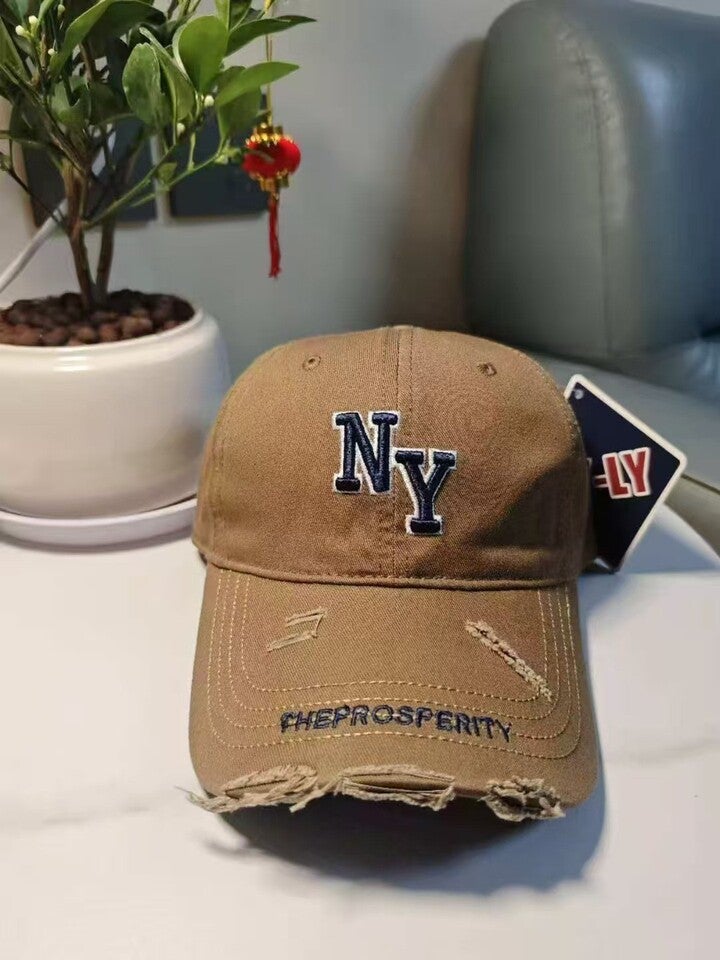 Baseball Cap Korean Letter Vintage Distressed Brim Trendy Couple Hat - Image 4