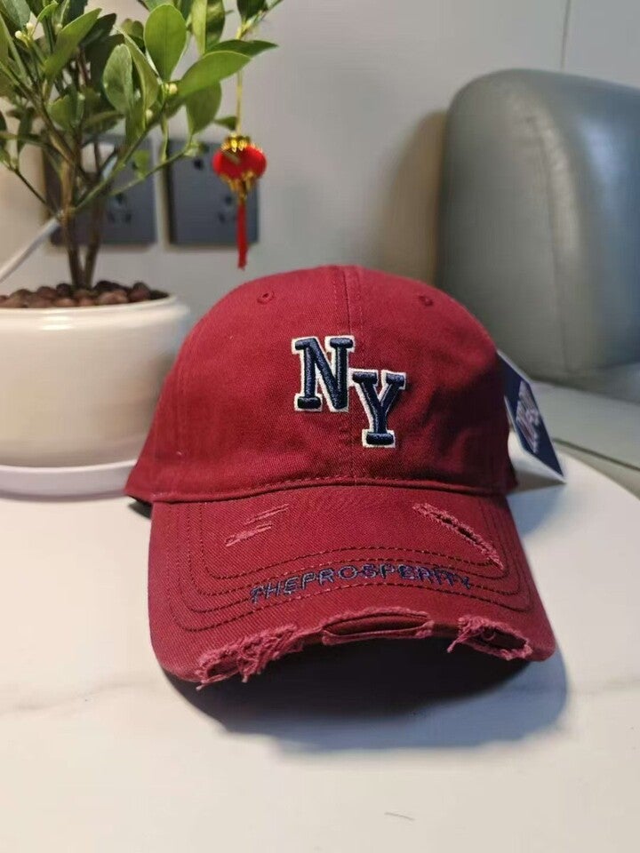 Baseball Cap Korean Letter Vintage Distressed Brim Trendy Couple Hat - Image 3