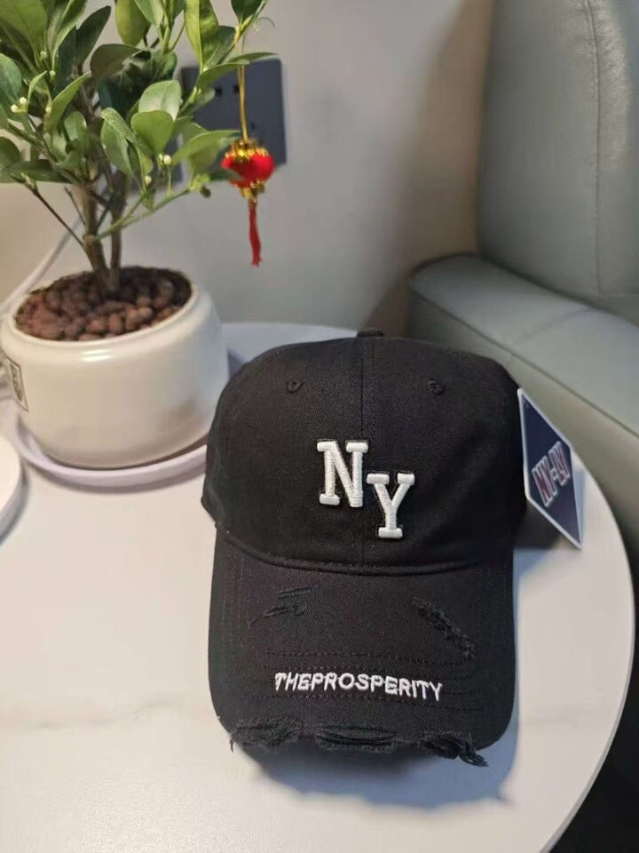 Baseball Cap Korean Letter Vintage Distressed Brim Trendy Couple Hat - Image 1