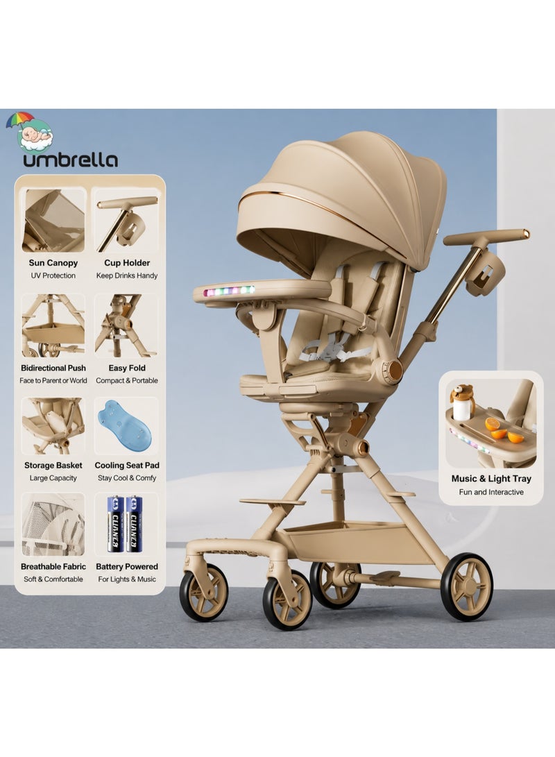 umbrella Lightweight and foldable Umbrella stroller for easy carrying and travel, with a feeding tray and front lights. - Image 1