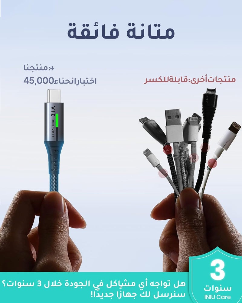 INIU USB A to USB C Cable 1M, 3.1A Nylon Braided Type C Cable, Fast Charging USB-C Data Cable for iPhone 17 16 15 Pro Max Mini iPad Air Samsung Galaxy S25 S24 S23 Ultra Huawei Honor etc - Image 3