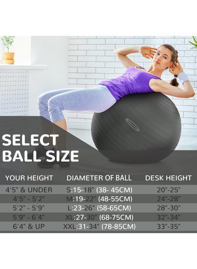 Fitvids كرة التمارين من بالانس فروم مقاومة للانفجار والانزلاق، كرة يوغا، كرة لياقة بدنية، كرة ولادة مع مضخة سريعة، سعة 2,000 رطل (68-75 سم، XL، رمادي) - Image 2