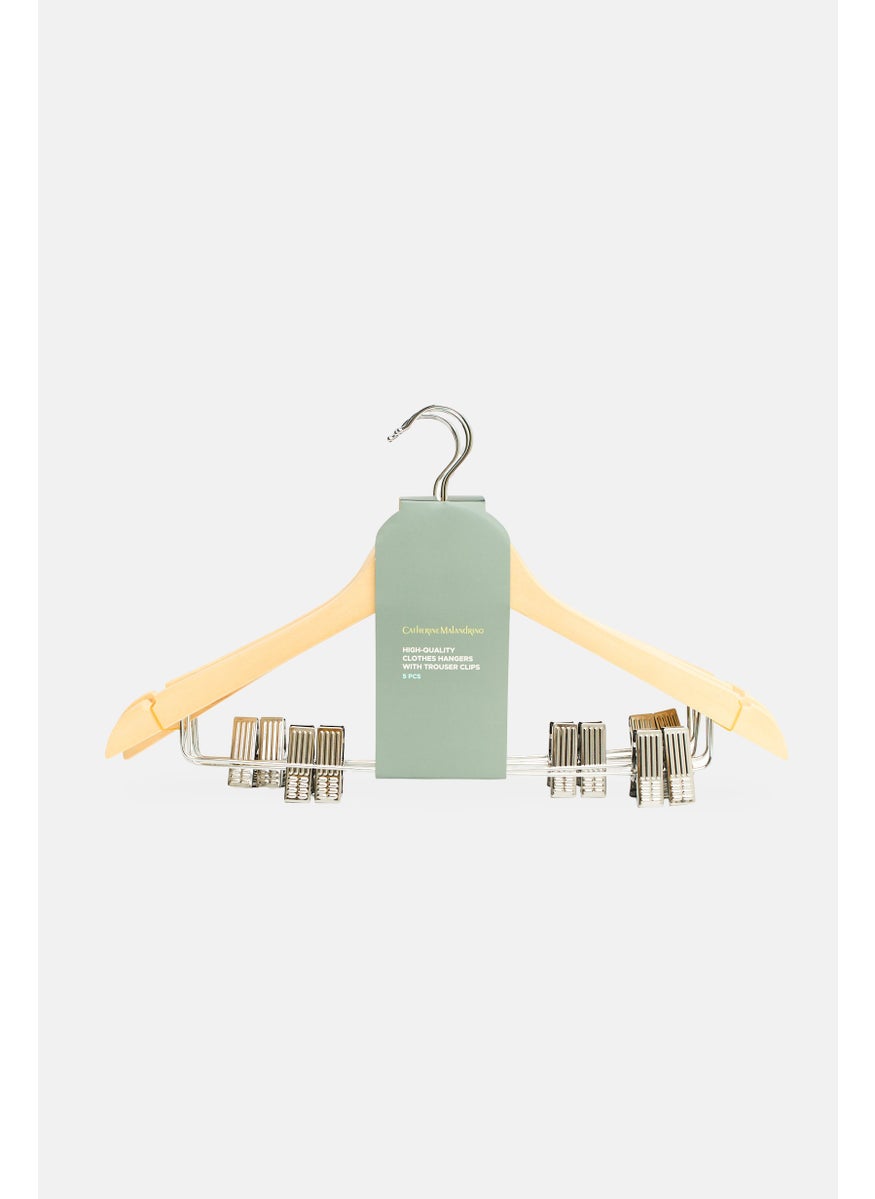 Catherine Malandrino 5 Pieces Clothes Wooden Hanger with Trouser Clip Set, Multicolor  - Image 1