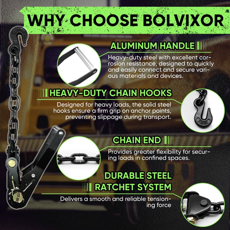 Bolvixor 4 Pack Car Tie Down Straps for Trailers - 2" x 96" - 9900LBS Break Strength - Tire Ratchet Straps with Heavy Duty Chain Anchors for Hauling UTV, SUV, Truck, Any Cars - Image 3