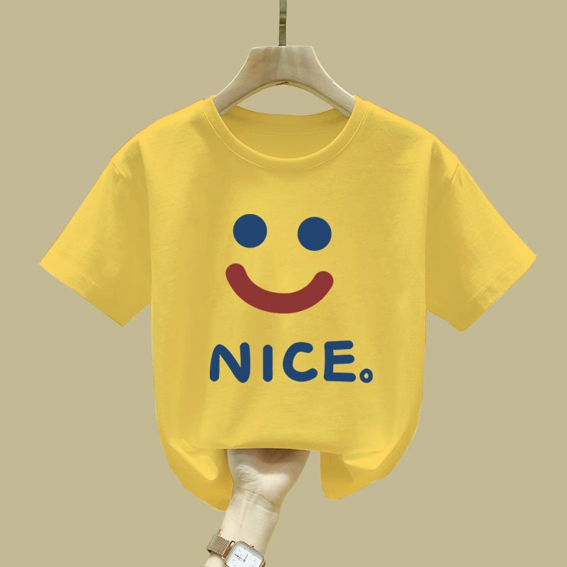2396# Smiley Printed Short-Sleeved T-Shirt For Boys And Girls Summer Stylish All-Match Children'S Pure Cotton T-Shirt Clothes - Image 1