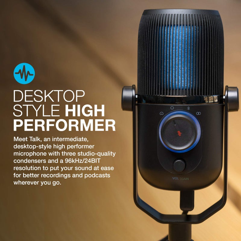 JLab Talk USB Microphone, USB-C Output, Cardioid, Omnidirectional, Stereo or Bidirectional, 96k Sample Rate, 20Hz, 20kHz Frequency Response, Volume, Gain Control, Quick Mute, Plug & Play - Image 2