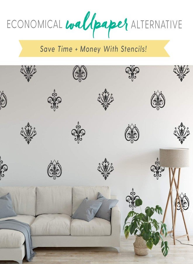 آي لايك ذات لامب قوالب دمشقية (3 تصاميم)، قوالب فلور دي ليز كبيرة لطلاء الأرضيات/الجدران/البلاط/الأثاث/الأقمشة/الخشب، كل منها 11.75 بوصة × 11.75 بوصة، متينة وقابلة لإعادة الاستخدام، أعمال يدوية يدوية، صنع في أمريكا بواسطة شركات صغيرة - Image 4