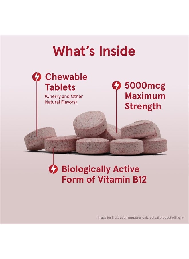 jarrow formulas Maximum Strength Methyl B-12 5000 mcg - Dietary Supplement - 90 Cherry Flavored Chewable Tablets - Bioactive Vitamin B-12 - Supports Cellular Energy Production, Sleep & Brain Health  - Image 3