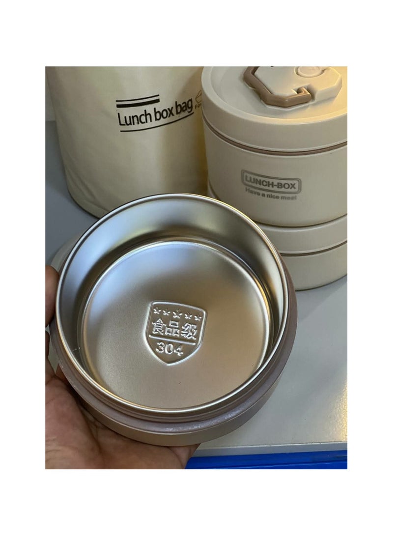 Spaceshoop Insulated Bento Box  Round Stainless Steel Adult Lunch Box Set Portable Stackable Insulated Lunch Containers with Lunch Bag 3PCS - Image 3