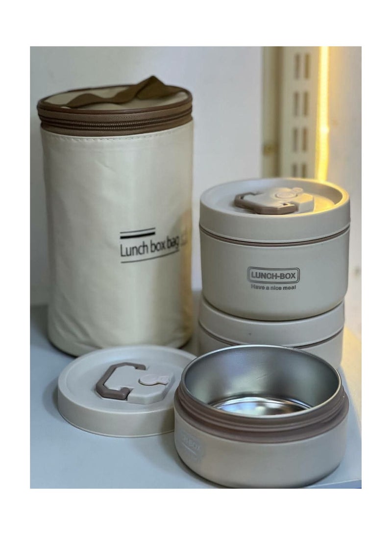 Spaceshoop Insulated Bento Box  Round Stainless Steel Adult Lunch Box Set Portable Stackable Insulated Lunch Containers with Lunch Bag 3PCS - Image 2