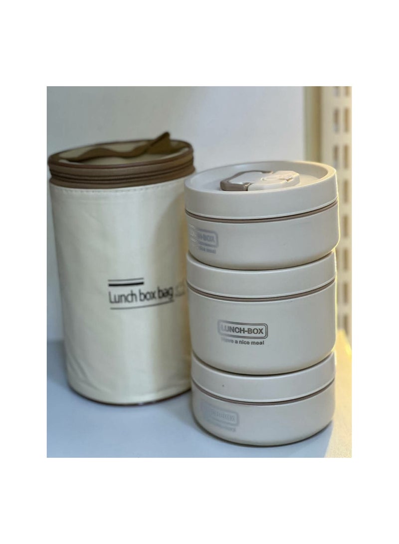 Spaceshoop Insulated Bento Box  Round Stainless Steel Adult Lunch Box Set Portable Stackable Insulated Lunch Containers with Lunch Bag 3PCS - Image 1