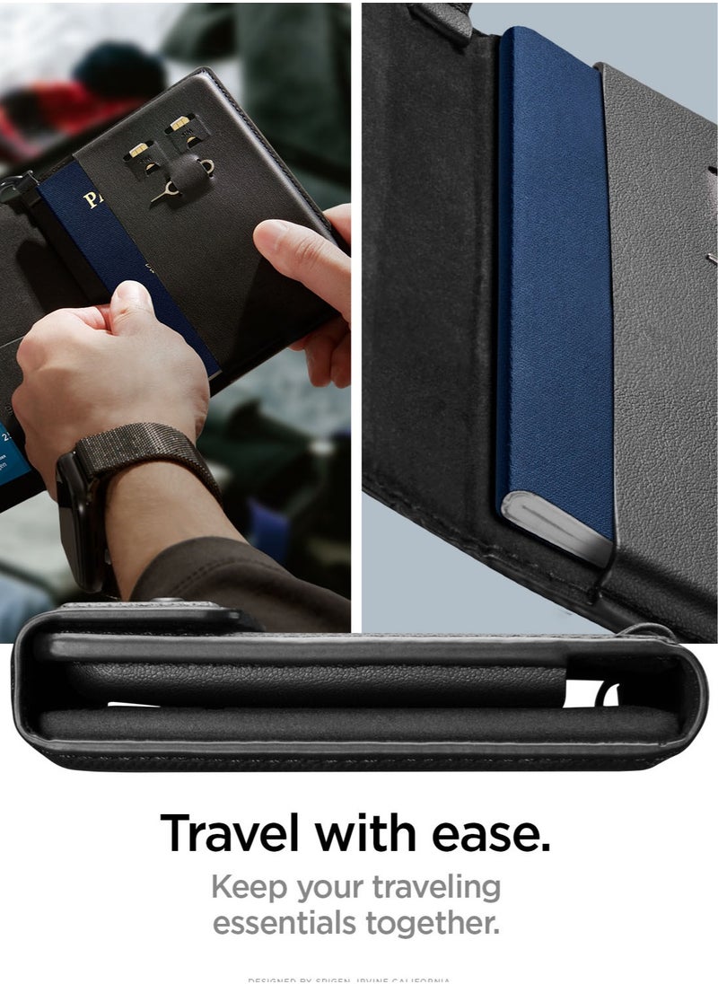 Spigen Passport Cover AirTag Holder Card Wallet Travel Documents Organizer Protector Accessories with RFID Blocking Technology SIM Card Pin Included - Black  - Image 2