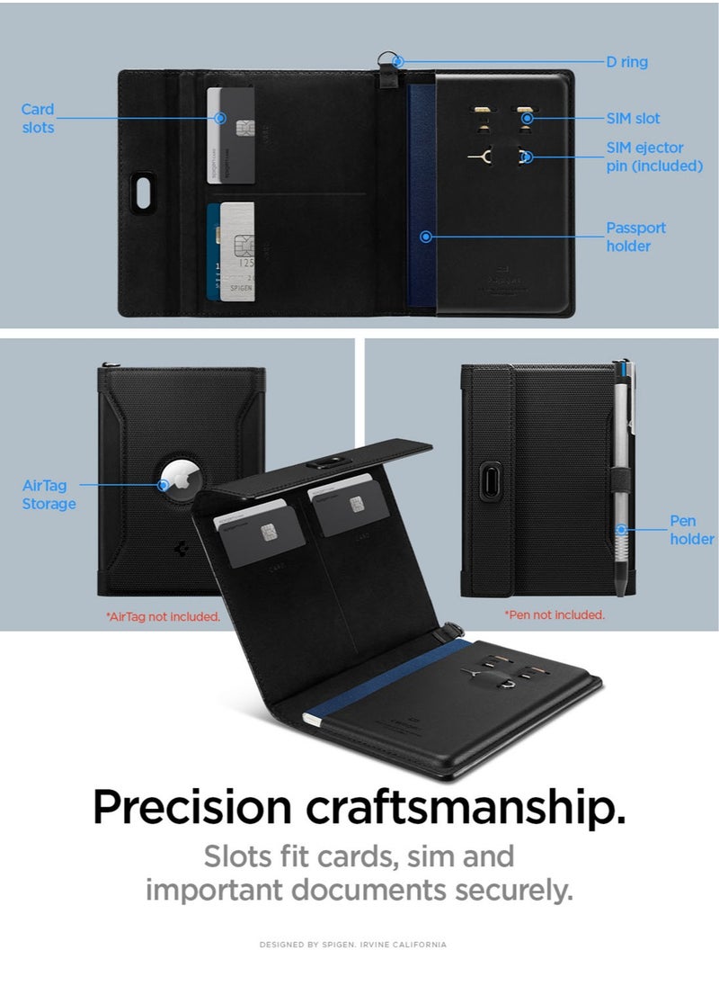 Spigen Passport Cover AirTag Holder Card Wallet Travel Documents Organizer Protector Accessories with RFID Blocking Technology SIM Card Pin Included - Black  - Image 4