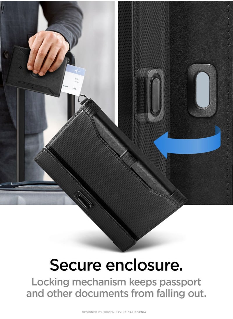 Passport Cover AirTag Holder Card Wallet Travel Documents Organizer Protector Accessories with RFID Blocking Technology SIM Card Pin Included - Black