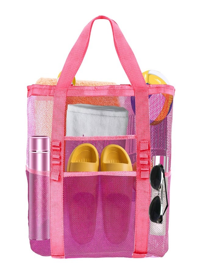 Yunaeduo Extra Large Mesh Beach Bag - Lightweight & Foldable Family Beach Bag with 9 Pockets for Toys, Towels & Vacation Essentials - Pink - Image 1